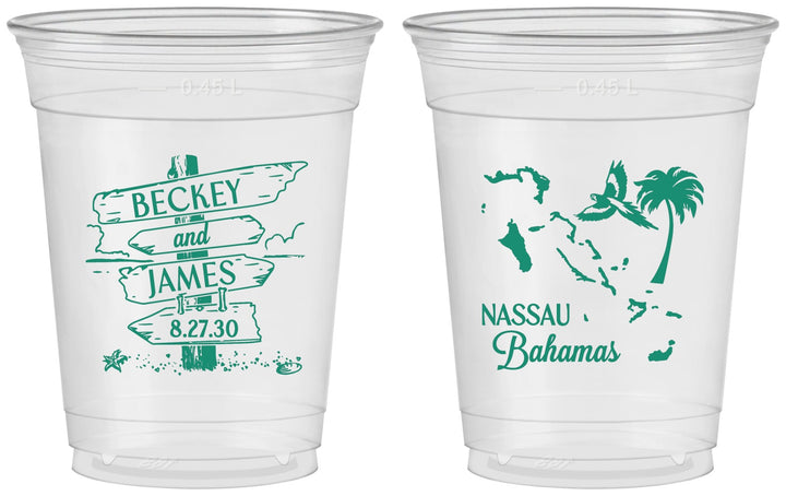 Custom Wedding 16 oz Soft Sided Clear Cups - Bahamas | 507