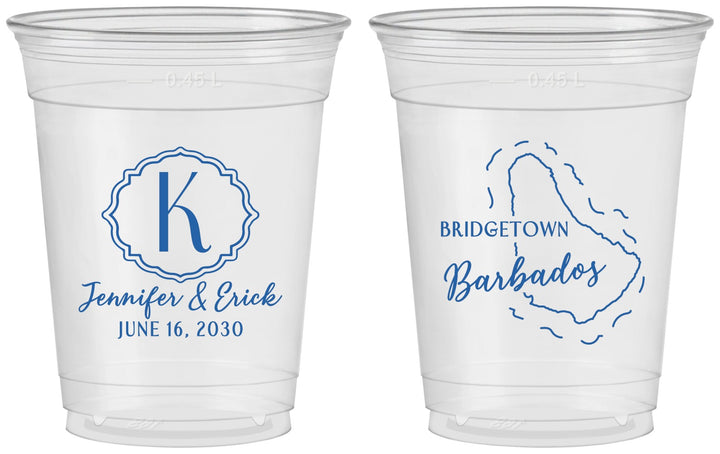 Custom Wedding 16 oz Soft Sided Clear Cups - Barbados | 508
