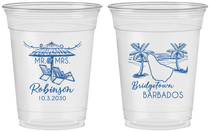 Custom Wedding 16 oz Soft Sided Clear Cups - Barbados | 509
