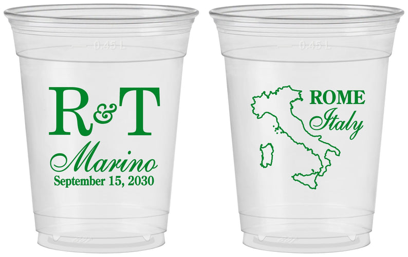 Custom Wedding 16 oz Soft Sided Clear Cups - Italy | 514