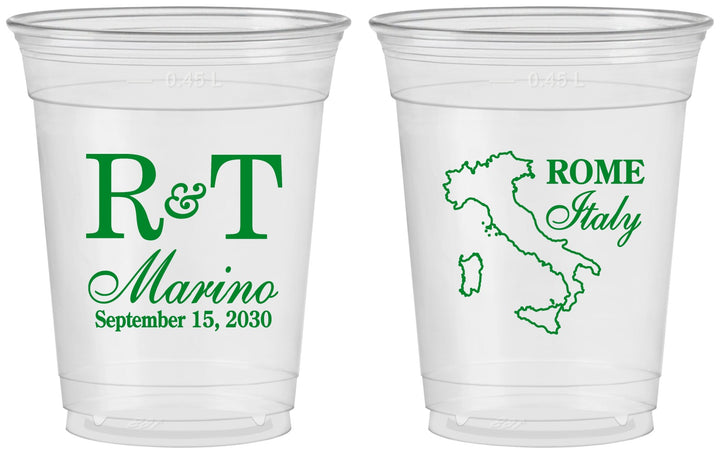 Custom Wedding 16 oz Soft Sided Clear Cups - Italy | 514