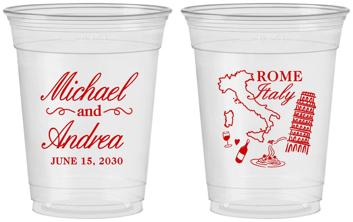 Custom Wedding 16 oz Soft Sided Clear Cups - Italy | 515