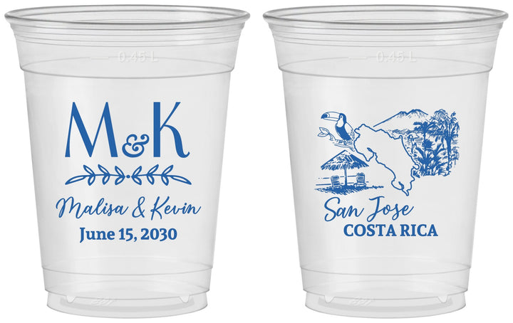 Custom Wedding 16 oz Soft Sided Clear Cups - Costa Rica | 519