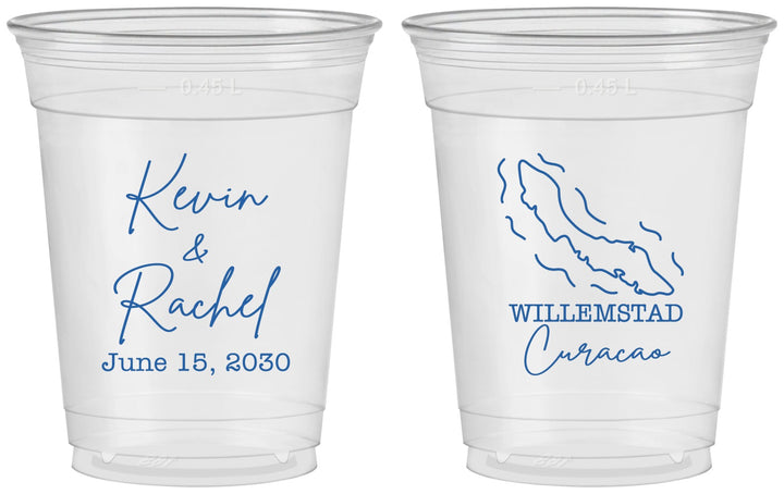 Custom Wedding 16 oz Soft Sided Clear Cups - Curacao | 520