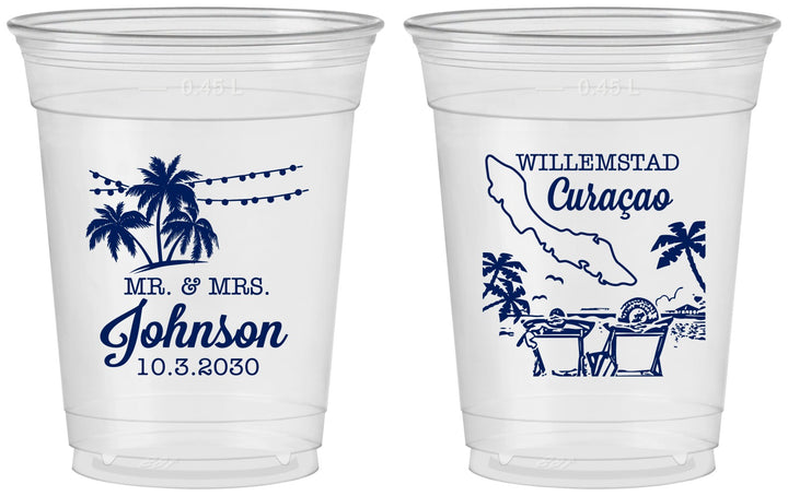 Custom Wedding 16 oz Soft Sided Clear Cups - Curacao | 521