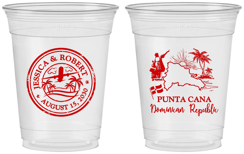 Custom Wedding 16 oz Soft Sided Clear Cups - Domincan Republic | 523
