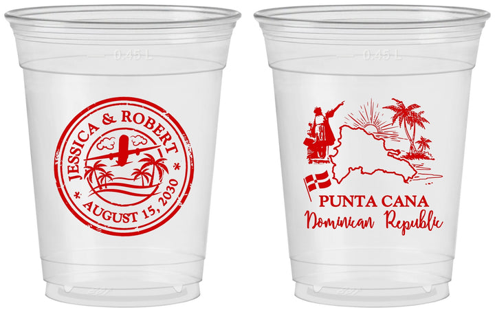 Custom Wedding 16 oz Soft Sided Clear Cups - Domincan Republic | 523
