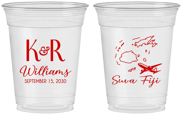 Custom Wedding 16 oz Soft Sided Clear Cups - Fiji | 524