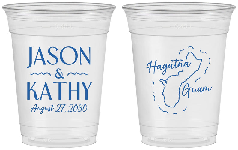 Custom Wedding 16 oz Soft Sided Clear Cups - Guam | 526
