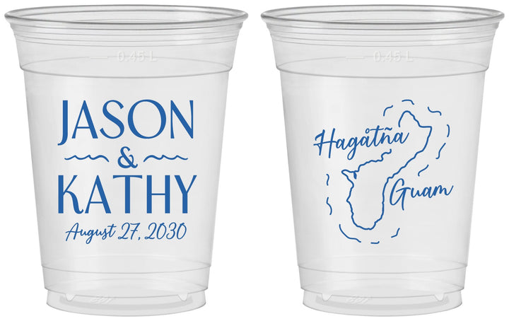 Custom Wedding 16 oz Soft Sided Clear Cups - Guam | 526
