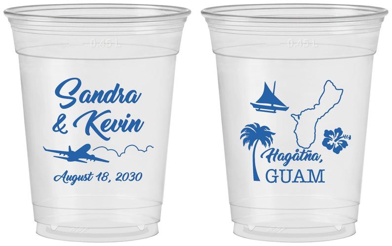 Custom Wedding 16 oz Soft Sided Clear Cups - Guam | 527