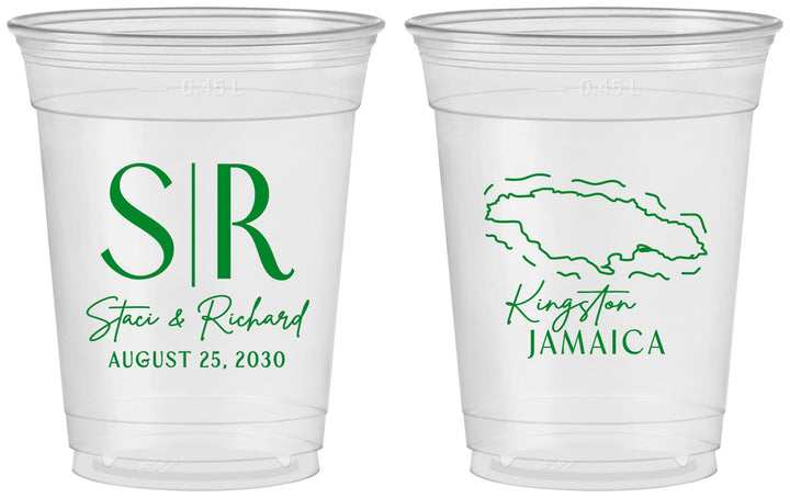 Custom Wedding 16 oz Soft Sided Clear Cups - Jamaica | 530