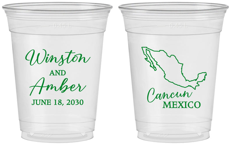 Custom Wedding 16 oz Soft Sided Clear Cups - Mexico | 534