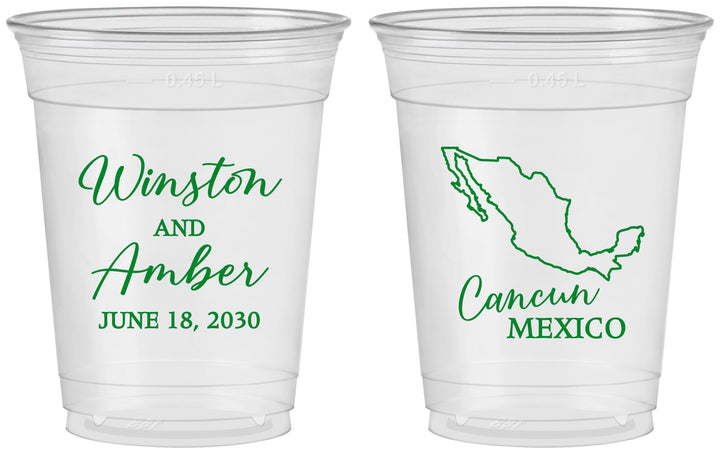 Custom Wedding 16 oz Soft Sided Clear Cups - Mexico | 534