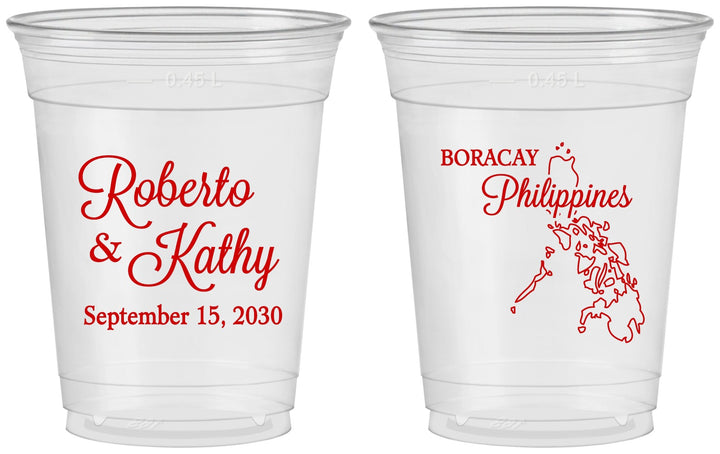 Custom Wedding 16 oz Soft Sided Clear Cups - Philippines | 536