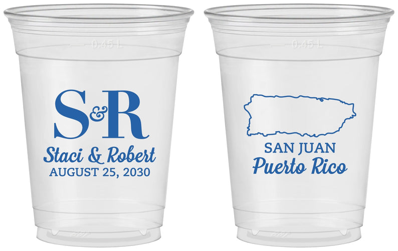 Custom Wedding 16 oz Soft Sided Clear Cups - Puerto Rico | 538