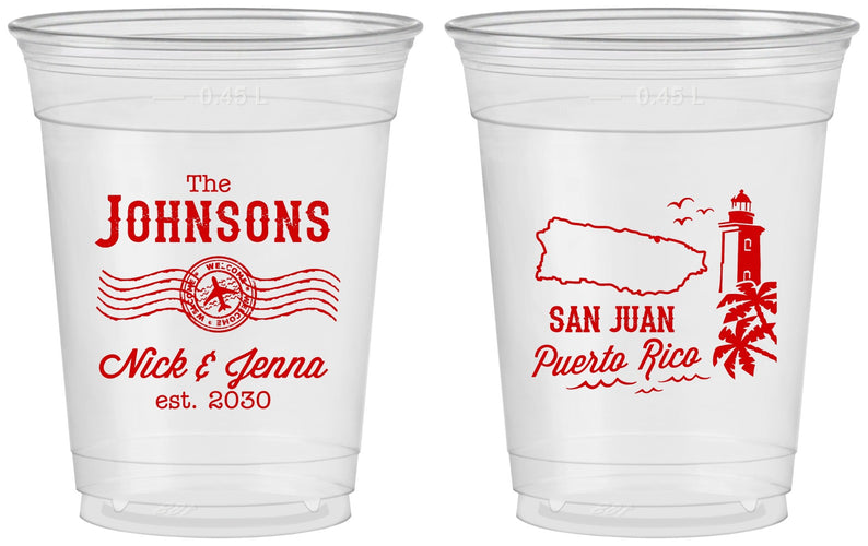 Custom Wedding 16 oz Soft Sided Clear Cups - Puerto Rico | 539