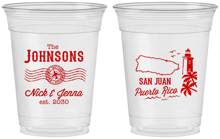 Custom Wedding 16 oz Soft Sided Clear Cups - Puerto Rico | 539