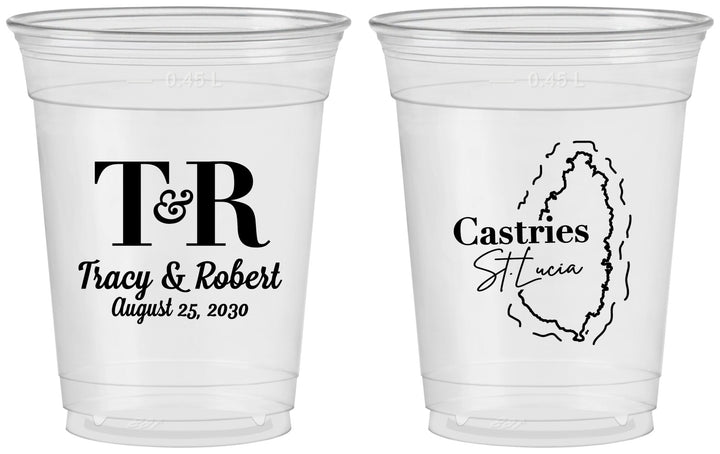Custom Wedding 16 oz Soft Sided Clear Cups - St Lucia | 540