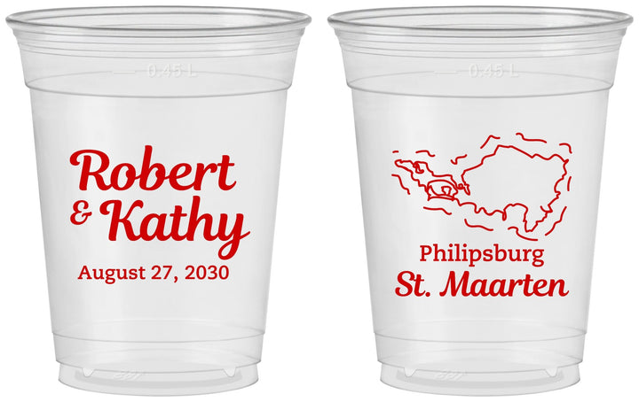 Custom Wedding 16 oz Soft Sided Clear Cups - St Maarten | 542