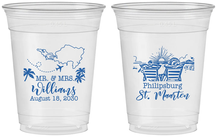 Custom Wedding 16 oz Soft Sided Clear Cups - St Maarten | 543