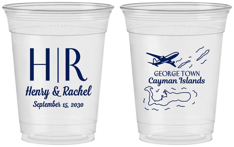 Custom Wedding 16 oz Soft Sided Clear Cups - Cayman Island | 544