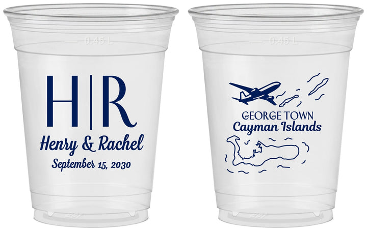 Custom Wedding 16 oz Soft Sided Clear Cups - Cayman Island | 544