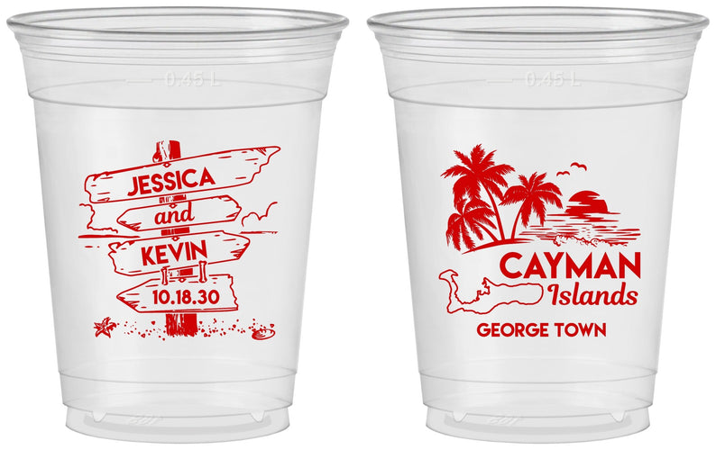 Custom Wedding 16 oz Soft Sided Clear Cups - Cayman Island | 545