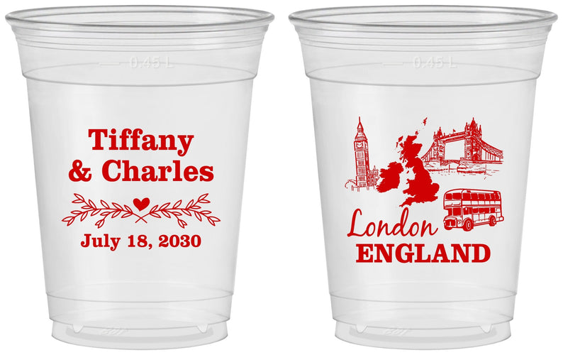 Custom Wedding 16 oz Soft Sided Clear Cups - England | 549