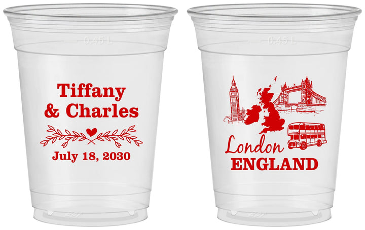Custom Wedding 16 oz Soft Sided Clear Cups - England | 549