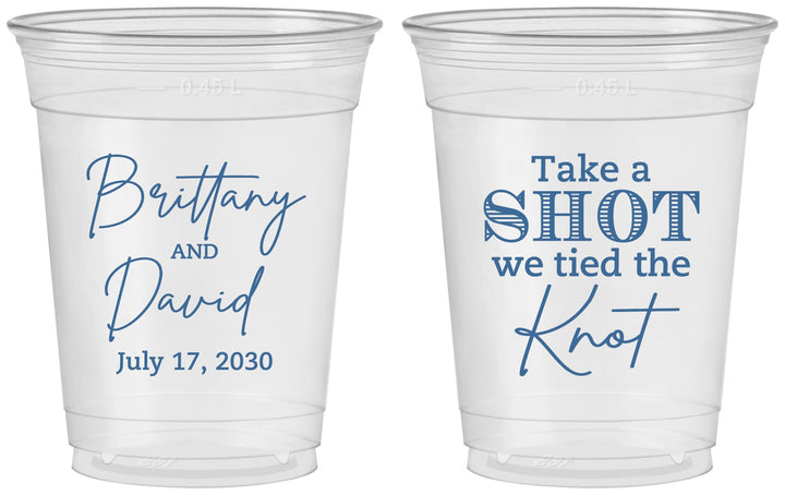 Custom Wedding 16 oz Soft Sided Clear Cups - Take A Shot We Tied The Knot | 550