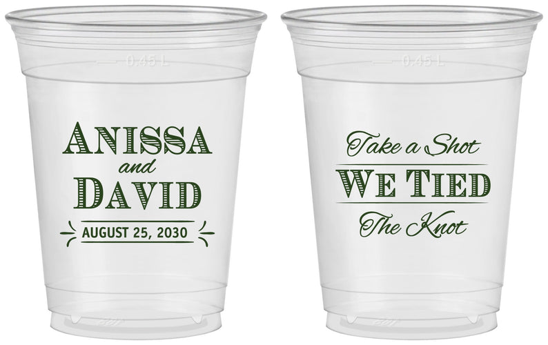 Custom Wedding 16 oz Soft Sided Clear Cups - Take A Shot We Tied The Knot | 551