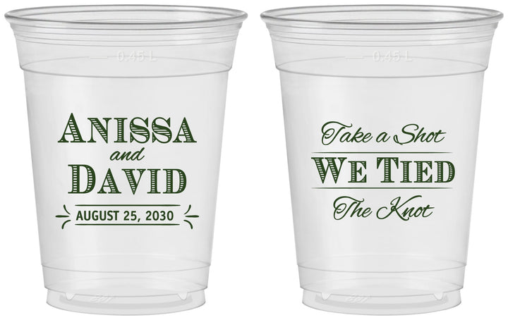 Custom Wedding 16 oz Soft Sided Clear Cups - Take A Shot We Tied The Knot | 551