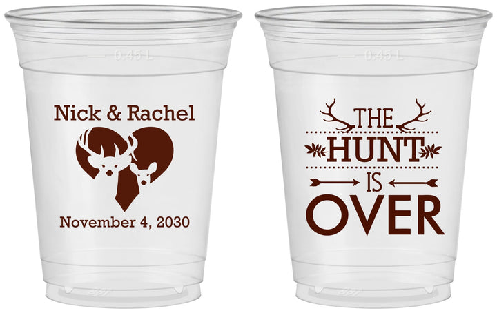 Custom Wedding 16 oz Soft Sided Clear Cups - The Hunt Is Over | 554