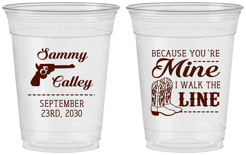 Custom Wedding 16 oz Soft Sided Clear Cups - I Walk The Line | 555