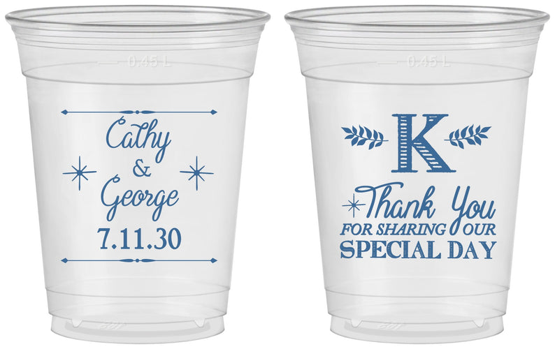 Custom Wedding 16 oz Soft Sided Clear Cups - Monogram | 556