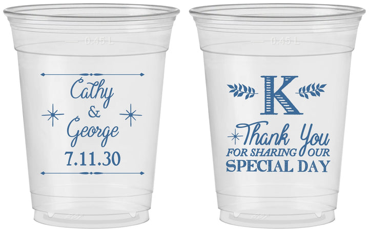 Custom Wedding 16 oz Soft Sided Clear Cups - Monogram | 556