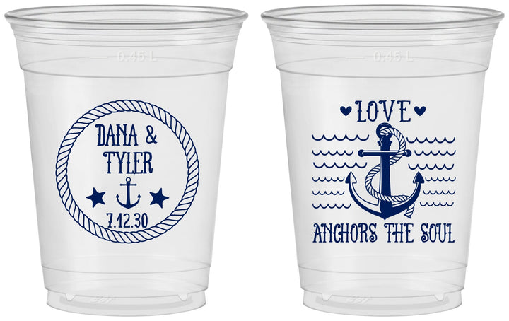 Custom Wedding 16 oz Soft Sided Clear Cups - Anchor The Soul | 558
