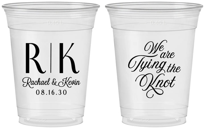 Custom Wedding 16 oz Soft Sided Clear Cups - Monogram Tying Knot | 559