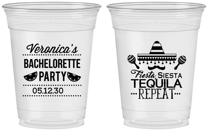Custom Bachelorette 16 oz Soft Sided Clear Cups - Fiesta Siesta Tequila Repeat | 60000