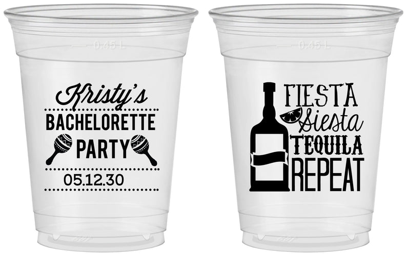 Custom Bachelorette 16 oz Soft Sided Clear Cups - Fiesta Siesta Tequila Repeat | 60002