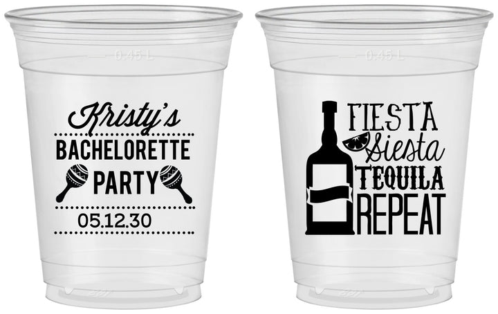 Custom Bachelorette 16 oz Soft Sided Clear Cups - Fiesta Siesta Tequila Repeat | 60002