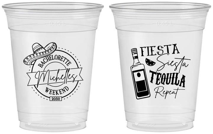 Custom Bachelorette 16 oz Soft Sided Clear Cups - Fiesta Siesta Tequila Repeat | 60004