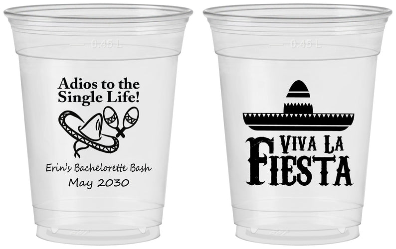 Custom Bachelorette 16 oz Soft Sided Clear Cups - Viva La Fiesta | 60005