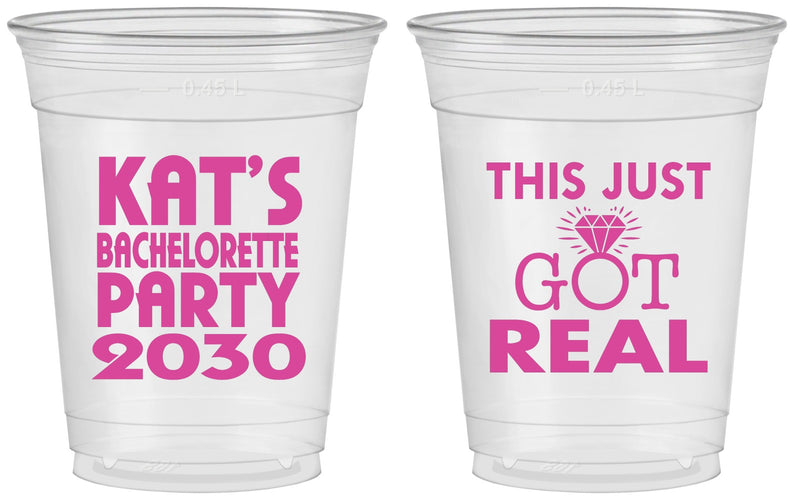 Custom Bachelorette 16 oz Soft Sided Clear Cups - This Just Got Real | 60013