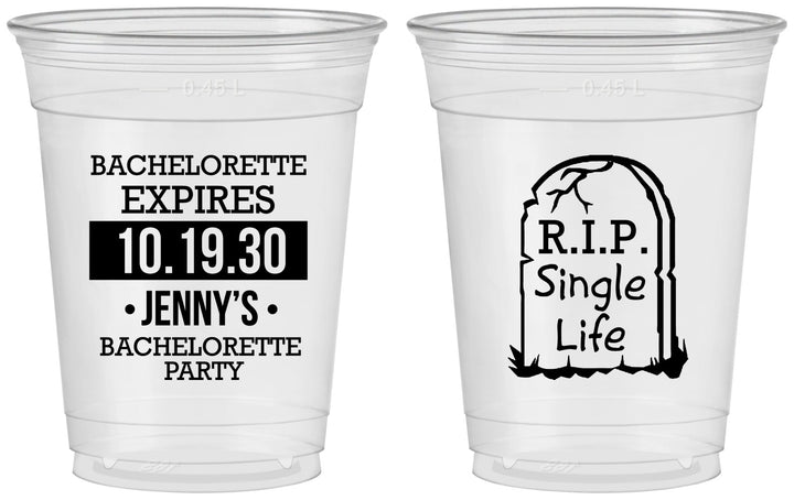 Custom Bachelorette 16 oz Soft Sided Clear Cups - Rip Single Life | 60014