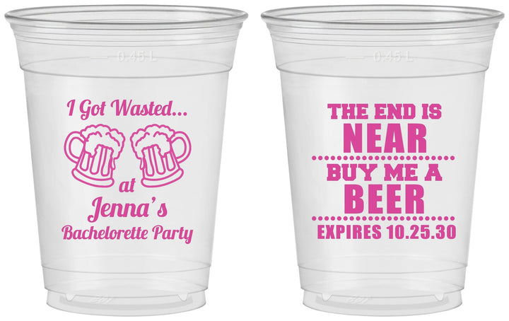 Custom Bachelorette 16 oz Soft Sided Clear Cups - I Got Wasted | 60015