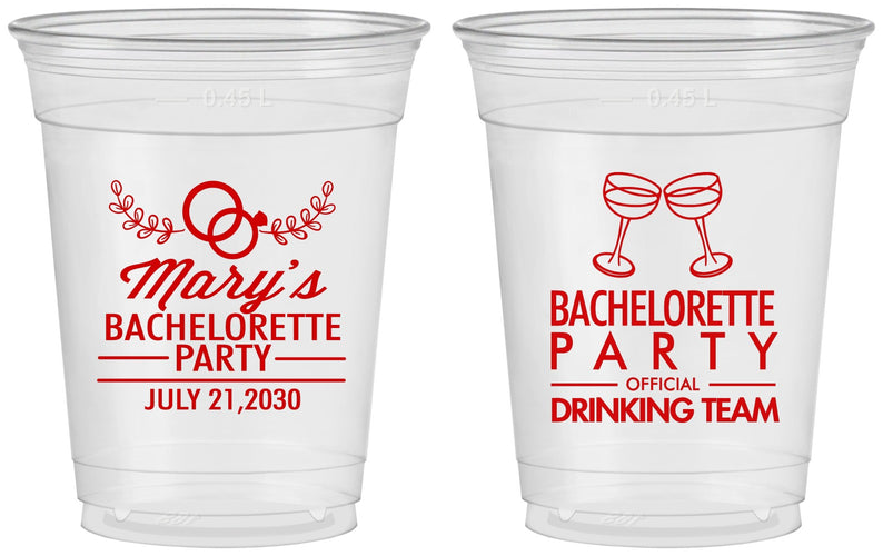Custom Bachelorette 16 oz Soft Sided Clear Cups - Official Drink Team | 60017