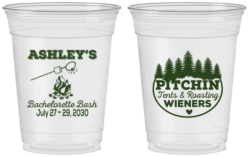Custom Bachelorette 16 oz Soft Sided Clear Cups - Camping | 60018