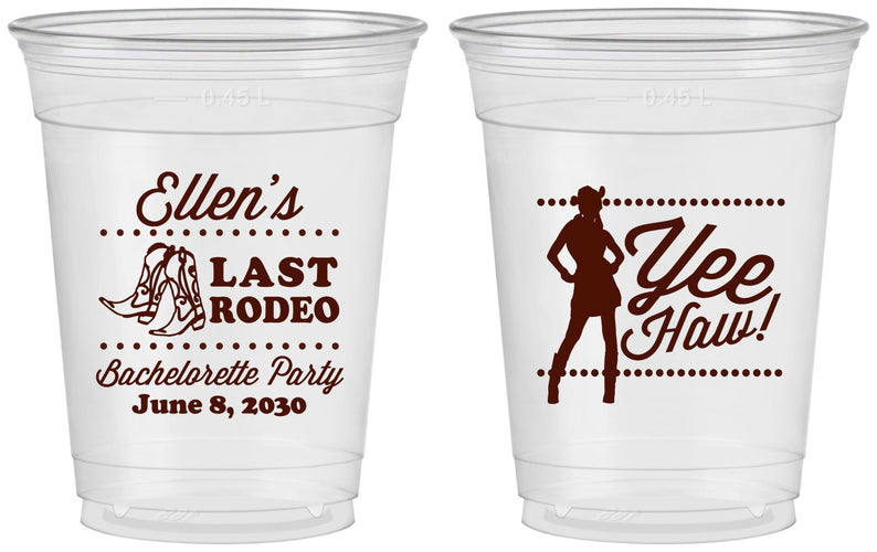 Custom Bachelorette 16 oz Soft Sided Clear Cups - Last Rodeo | 60021